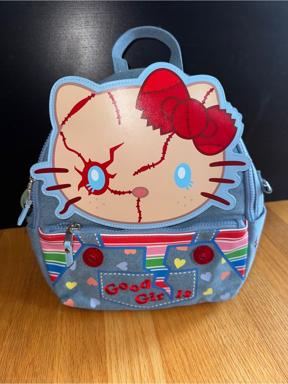 Universal Studios Hello Kitty Chucky Denim Mini Backpack NWT Good Girls HHN
